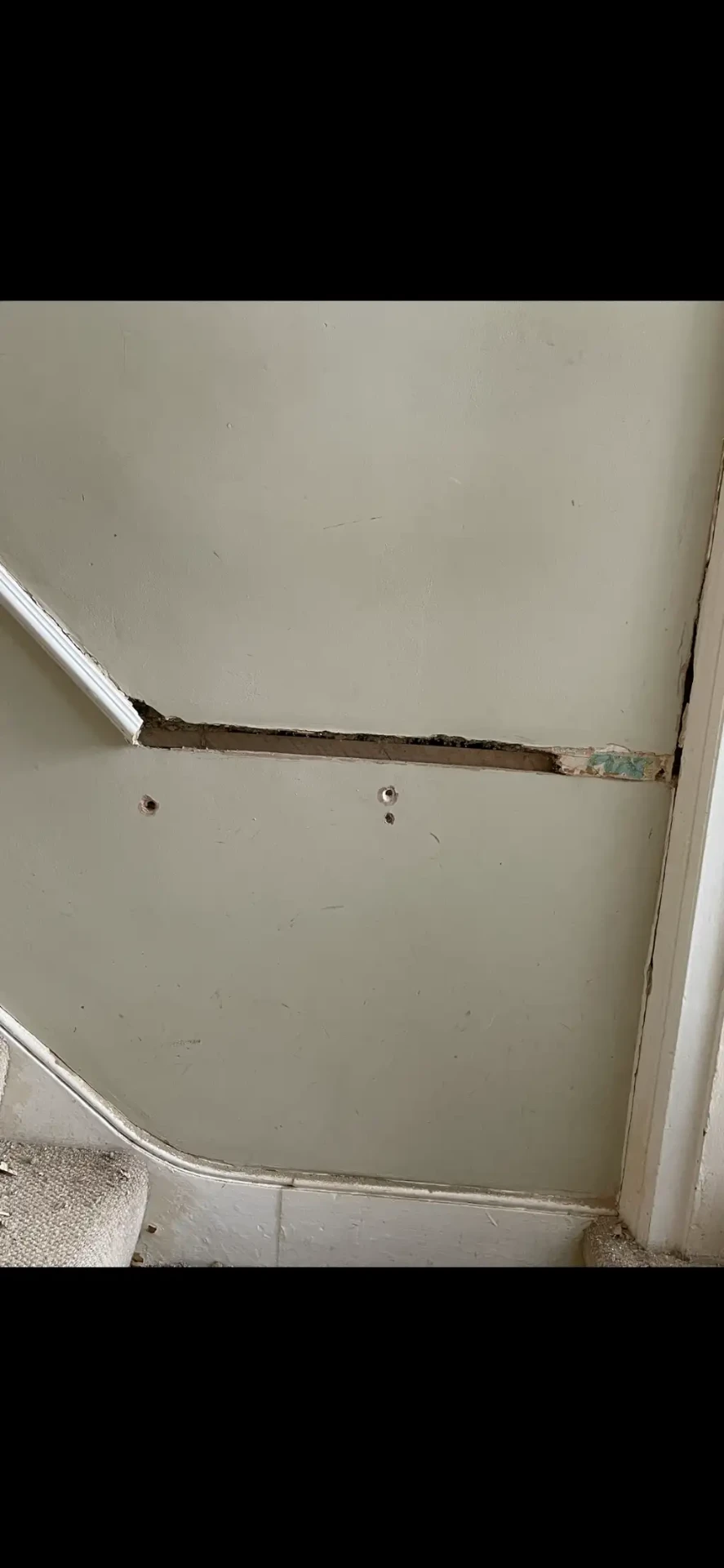 Before, Staircase wall made good after dado removal, Hallway & stairs · Teddington