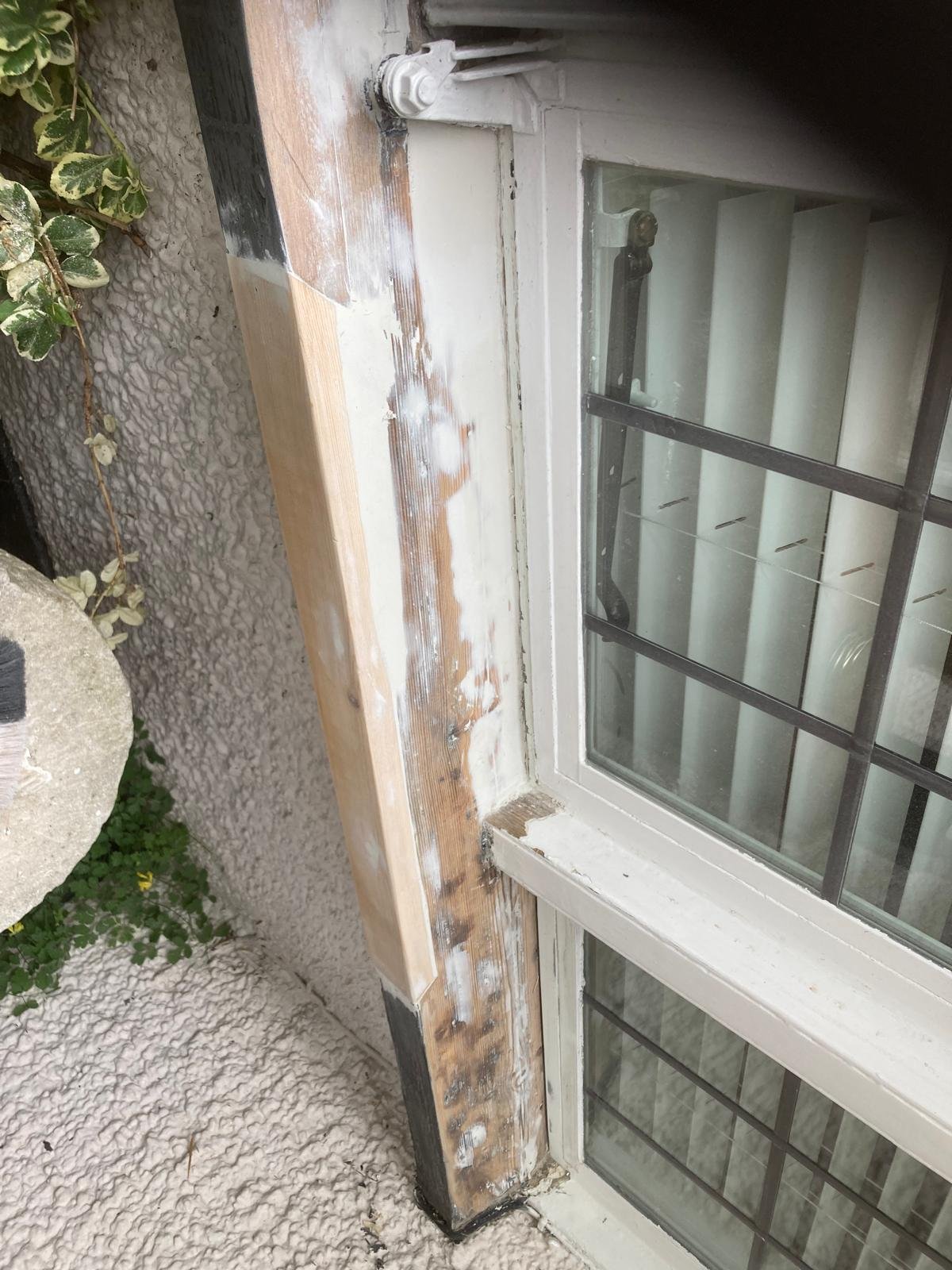 New timber spliced into the bottom of the window frame