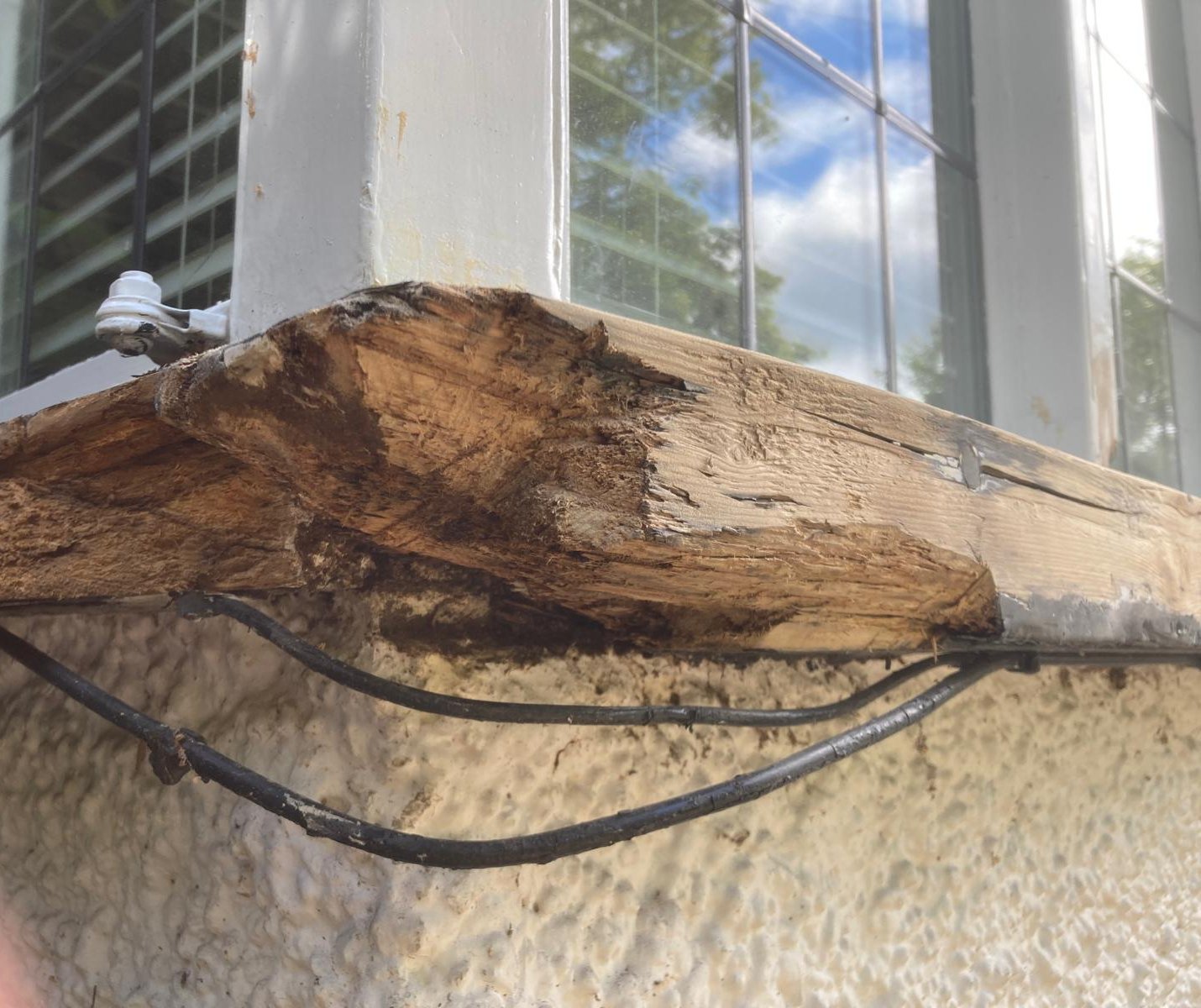 Front edge of the window sill rotted through